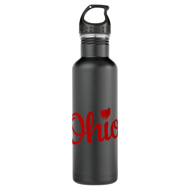Cute Ohio Red Script OH Map Love Home Buckeye Stat 710 Ml Water Bottle (Front)