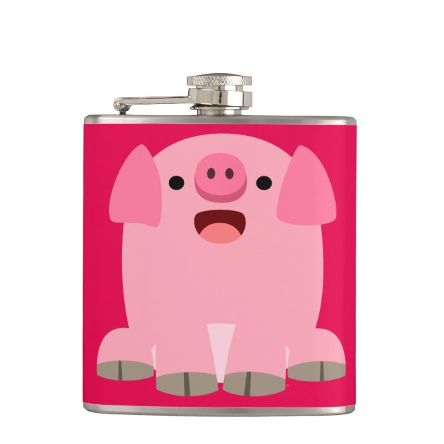 Cute Oinking Cartoon Pig Hip Flask (Front)