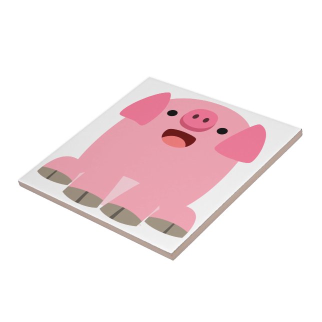 Cute Oinking Cartoon Pig Tile (Side)