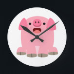 Cute Oinking Cartoon Pig Wall Clock<br><div class="desc">Funny oinking cartoon pig by Cheerful Madness!! Fully customisable and available on various products.</div>