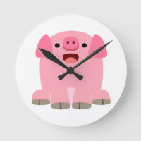 Cute Oinking Cartoon Pig Wall Clock