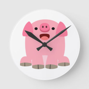 Cute Oinking Cartoon Pig Wall Clock