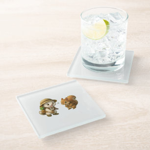 Cute Okojo and Squirrel – Okojo and Friends Glass Coaster