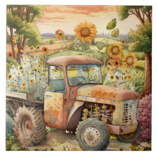 cute old Country tractor Tile