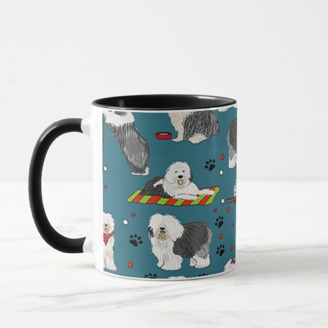 Cute Old English Sheepdog Pattern, Dog Lover Gift Mug (Left)