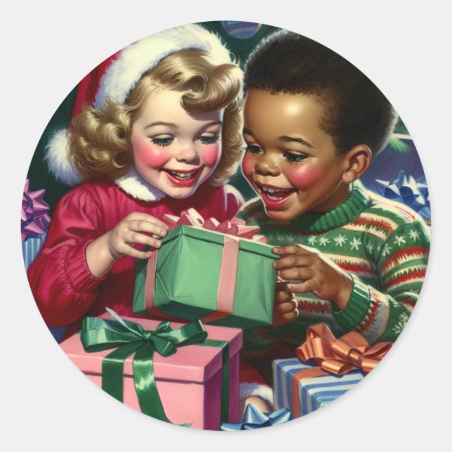 Cute Old-Fashioned Christmas and Happy New Year Classic Round Sticker (Front)