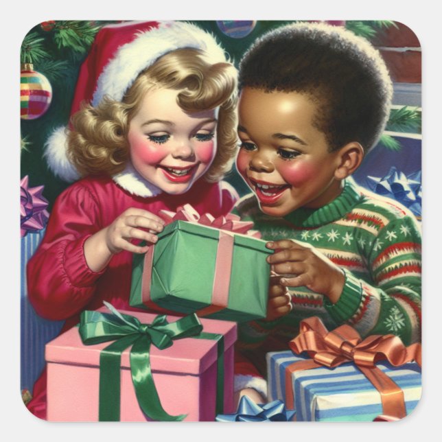 Cute Old-Fashioned Christmas and Happy New Year Square Sticker (Front)