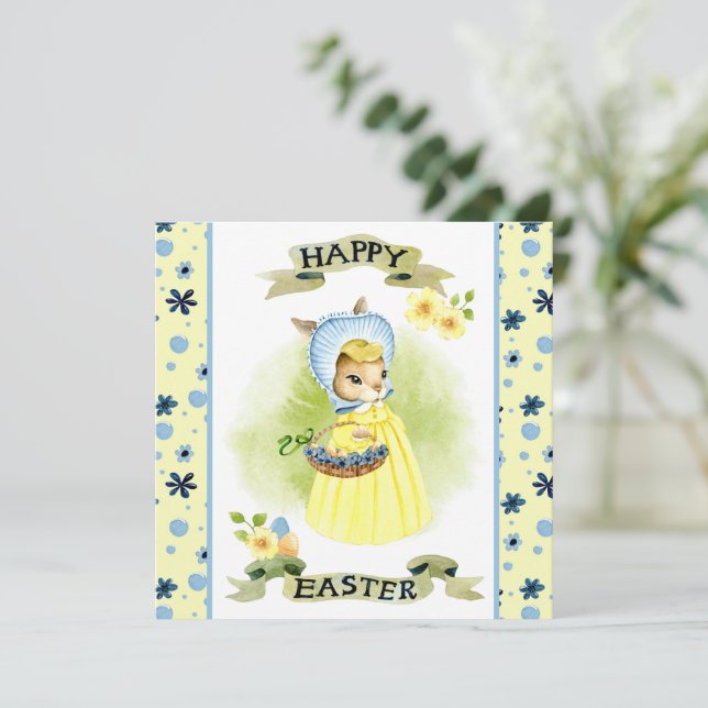 Cute Old Fashioned Easter Bunny Card (Standing Front)