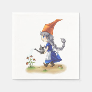 Cute Old Lady Gnome Watering Flowers Napkin