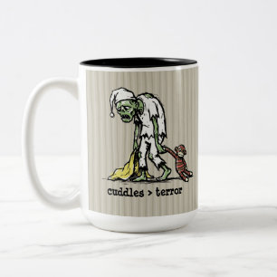 Cute Old Man Zombie Sock Monkey Toy Funny Phrase Two-Tone Coffee Mug