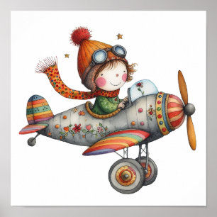 Cute Old Propeller Plane Children's Art Poster