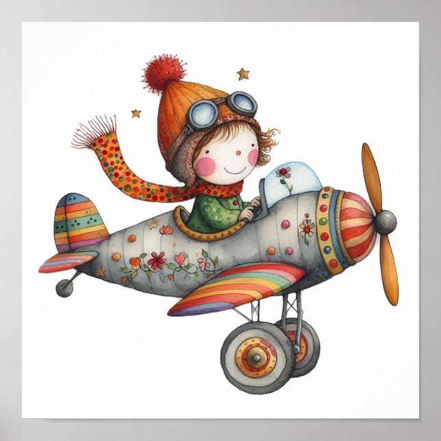 Cute Old Propeller Plane Children's Art Poster (Front)