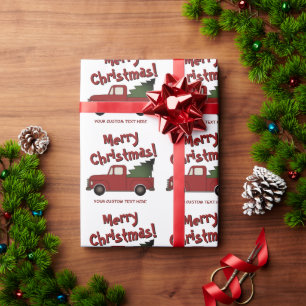 Cute old red truck with Christmas tree custom Wrapping Paper