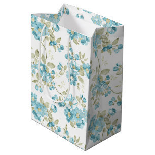 Cute Olive Green Aqua Turquoise Floral Watercolor Medium Gift Bag