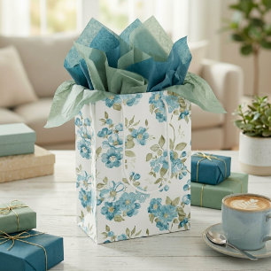 Cute Olive Green Aqua Turquoise Floral Watercolor Medium Gift Bag
