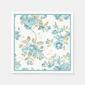 Cute Olive Green Aqua Turquoise Floral Watercolor Napkin
