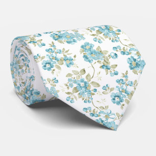 Cute Olive Green Aqua Turquoise Floral Watercolor Tie