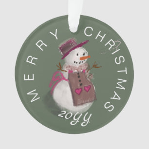 Cute Olive Green Snow Woman Ornament