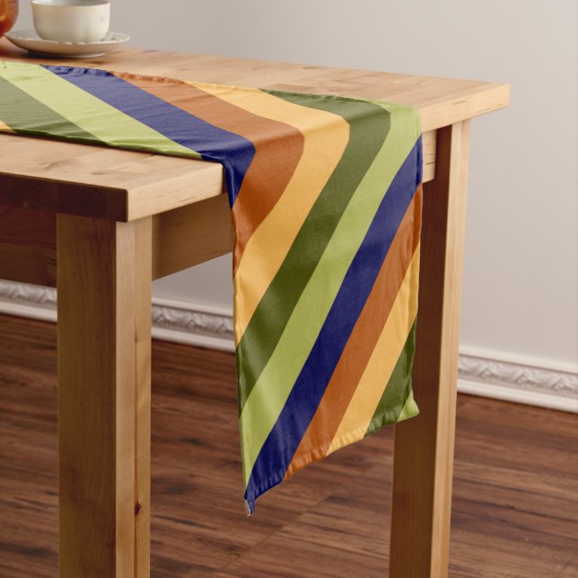 Cute Olive Sage Navy Stripes Medium Table Runner (In Situ)