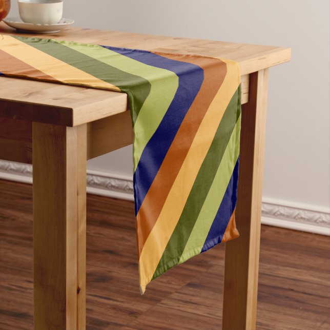 Cute Olive Sage Navy Stripes Small Table Runner (In Situ)