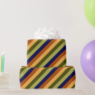 Cute Olive Sage Navy Stripes Wrapping Paper