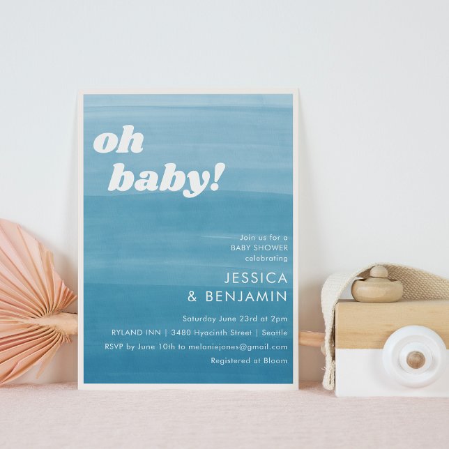 Cute Ombre Dip Dye Blue Watercolor Baby Shower Invitation (Creator Uploaded)