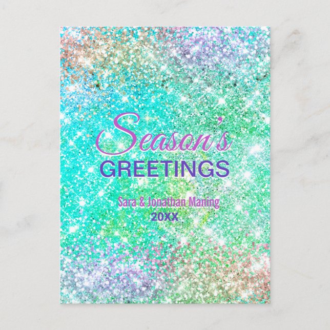 Cute ombre green glitter Christmas new year Postcard (Front)