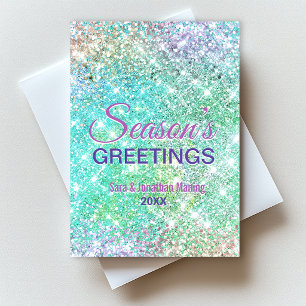 Cute ombre green glitter Christmas new year Postcard