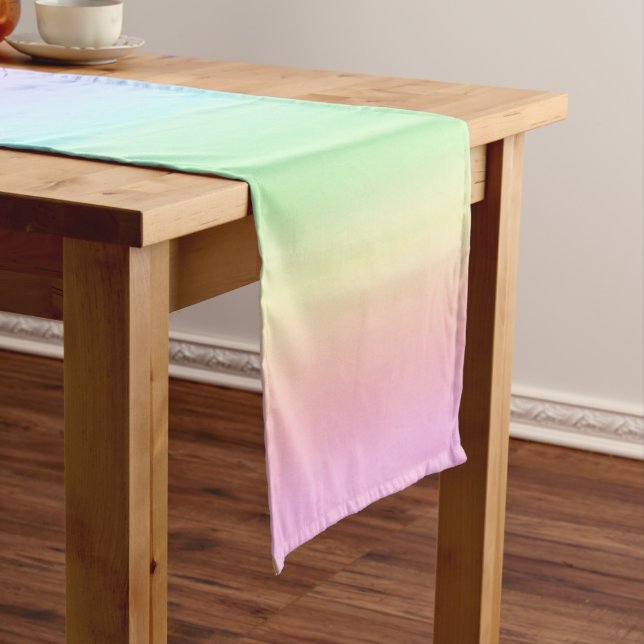 Cute Ombre Pastel Rainbow Gradient Party Short Table Runner (In Situ)
