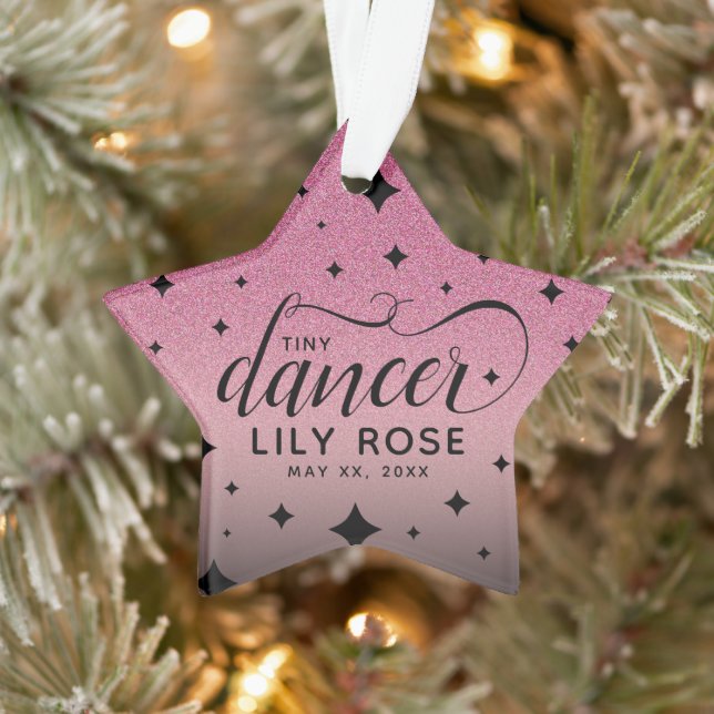 Cute Ombre Pink Glitter Starry Tiny Dancer Baby Ornament (Tree)
