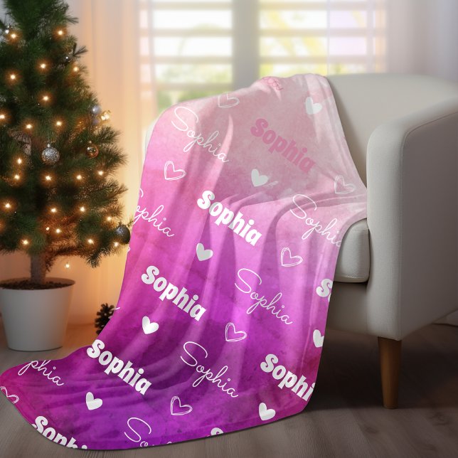 Cute ombre pink repeating name personalised  fleece blanket (Creator Uploaded)