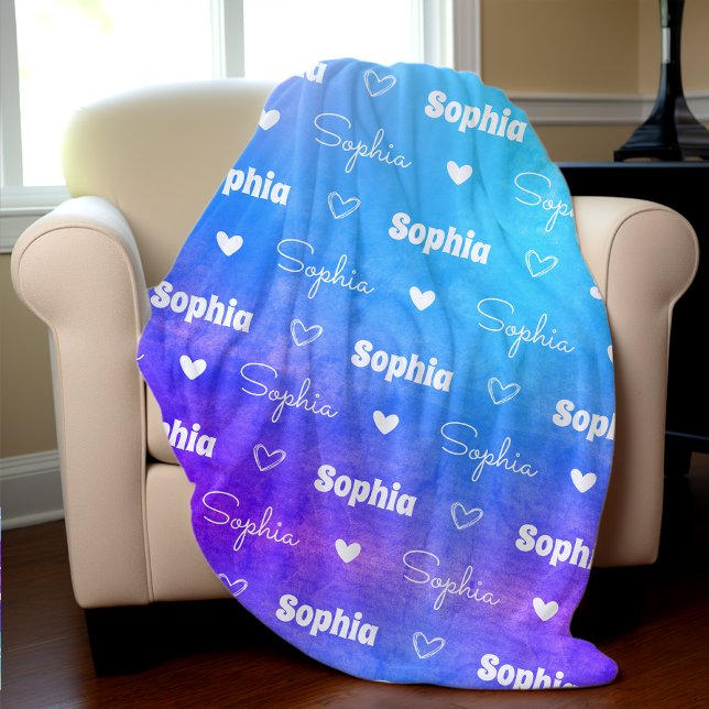 Cute ombre purple blue repeating name  fleece blanket (Creator Uploaded)