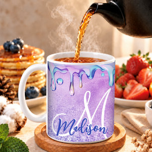 Cute ombre purple pink glitter unicorn monogram no coffee mug