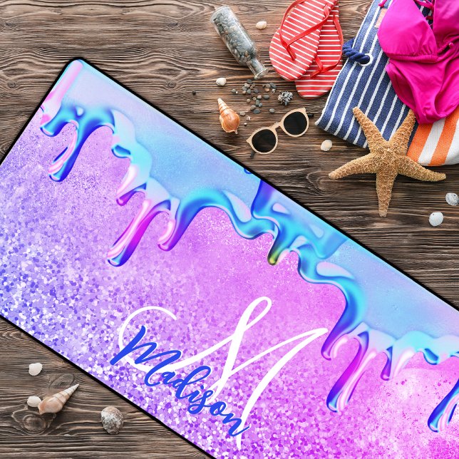 Cute ombre purple pink glitter unicorn monogram no desk mat (Creator Uploaded)
