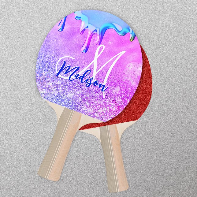 Cute ombre purple pink glitter unicorn monogram no ping pong paddle (Creator Uploaded)
