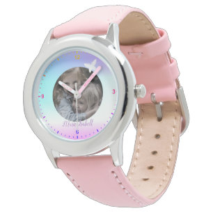 Cute Ombre Rainbow Colour Gradient Photo Template Watch