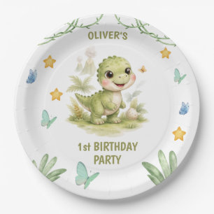 Cute One-A-Saurus Dinosaur 1st Birthday Paper Plate