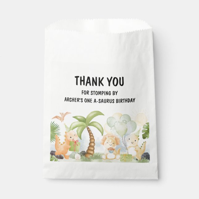 Cute One A-Saurus Dinosaur Birthday Favour Bags (Front)