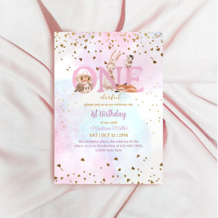 Cute One Baby Girl 1st Birthday Party Invitation
