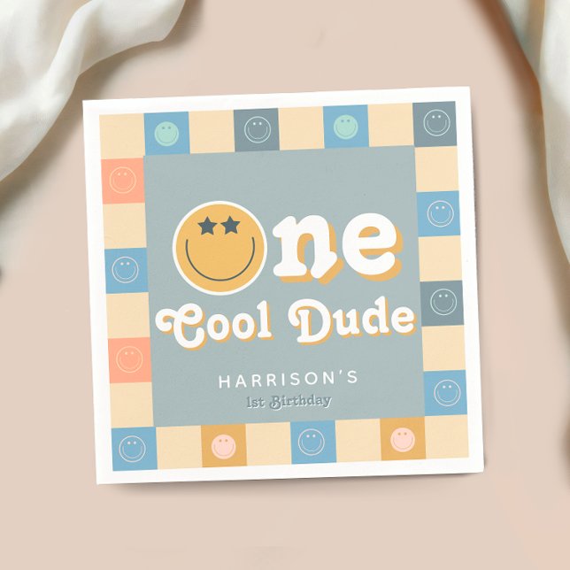 Cute One Cool Dude Boys 1st Birthday  Napkin (Creator Uploaded)