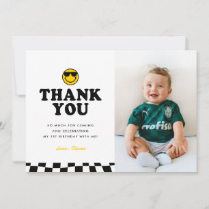Cute One Cool Dude Happy Photo Boy 1st Birthday Thank You Card