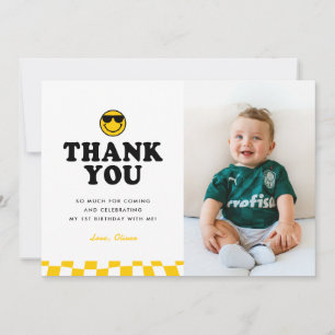 Cute One Cool Dude Smile Photo Boy 1st Birthday Thank You Card