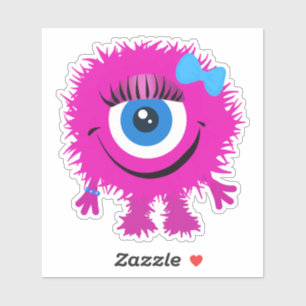 Cute One Eyed Pink Fuzzy Monster 4 x 4