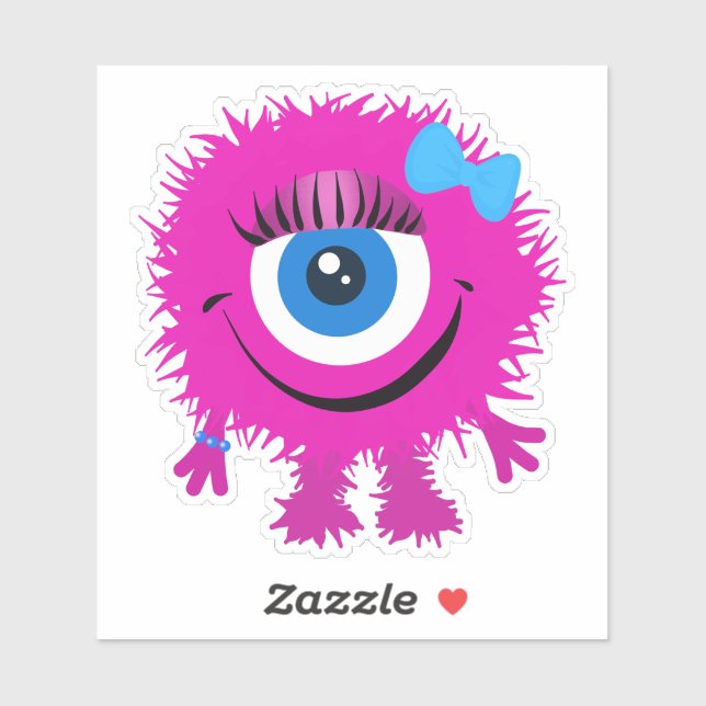 Cute One Eyed Pink Fuzzy Monster 4 x 4 (Sheet)
