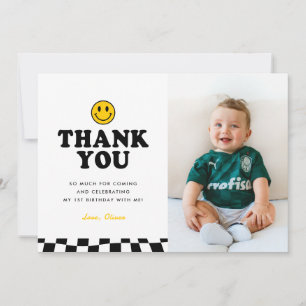 Cute One Happy Dude Happy Photo Boy 1st Birthday Thank You Card