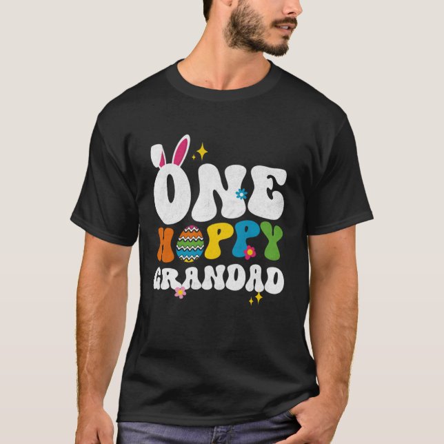 Cute One Hoppy Grandad Bunny Easter Day Egg Bunny T-Shirt (Front)