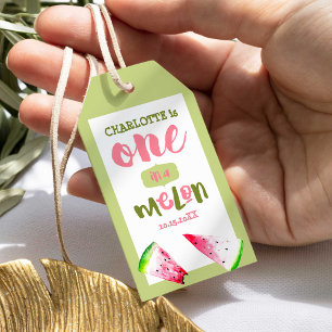 cute one in a melon 1st Birthday watermelon slices Gift Tags