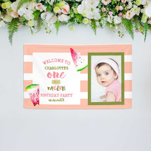 Cute One in a Melon Happy 1st Birthday Photo Banner