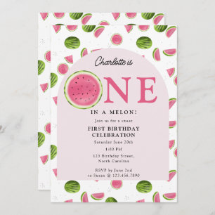 Cute One in a Melon Watermelon Summer Birthday Invitation