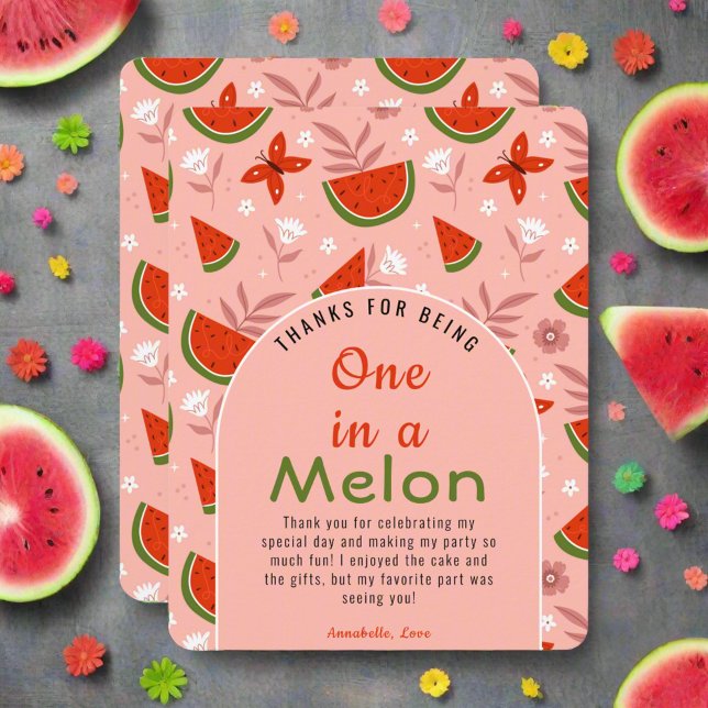 Cute One in Melon Watermelon Butterflies Flowers   Thank You Card (Creator Uploaded)
